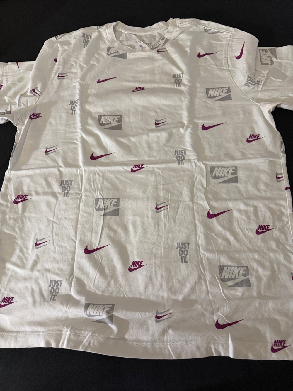 Nike White Short-Sleeve Logo Tee with Purple & Gray Accents